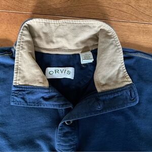 Orvis Pullover w/Elbow Patch, Blue & Tan, XL, 100% Cotton, Excellent Condition